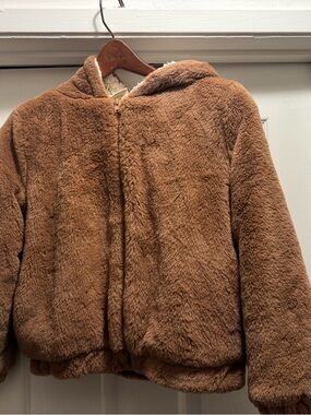 Cozy Faux Fur Hooded Jacket - Chestnut Brown